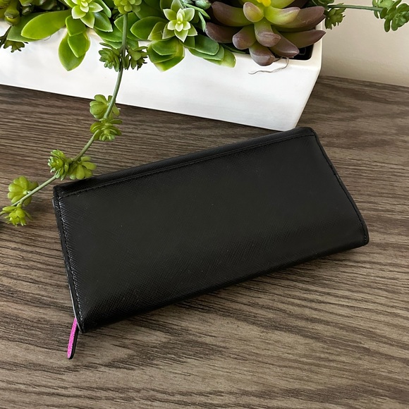 MICHAEL Michael Kors Black w/ Magenta Pink Saffiano Leather Zip Wallet - Picture 3 of 11